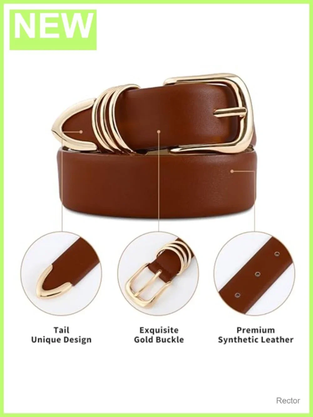 Women's Faux Leather Belt with Gold Buckle Classic Waist Accessory